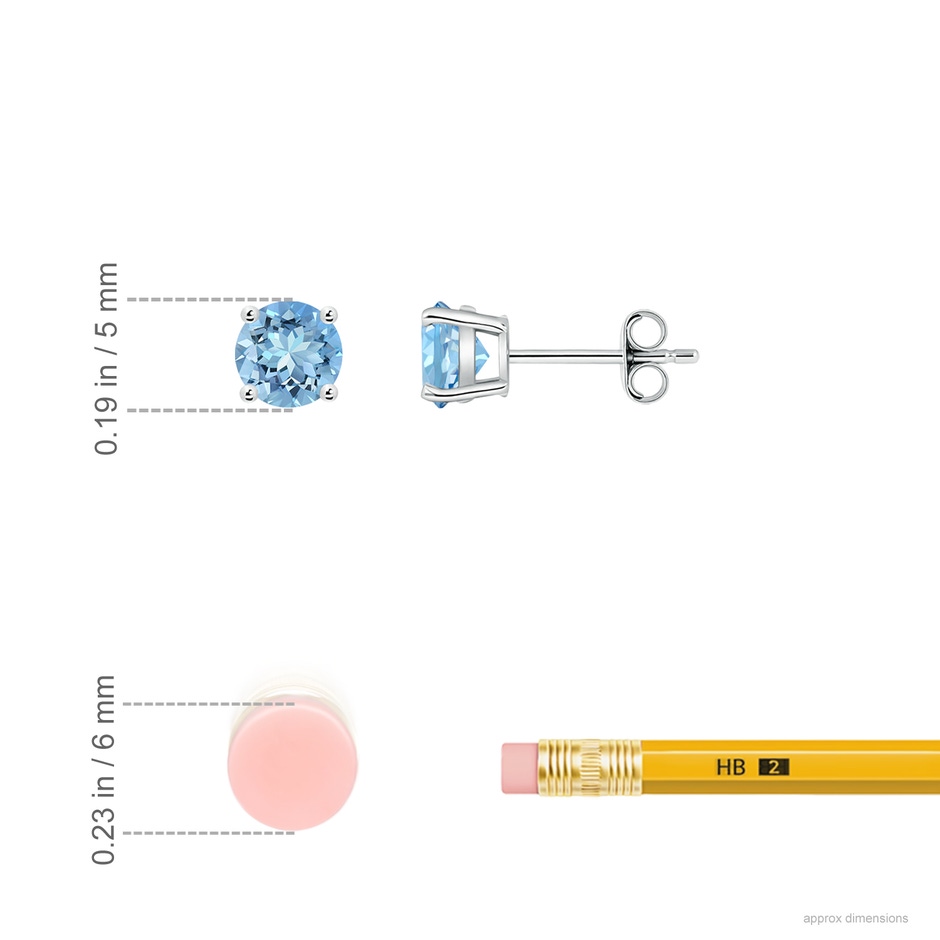 5mm AAAA Round Aquamarine Stud Earrings in White Gold ruler