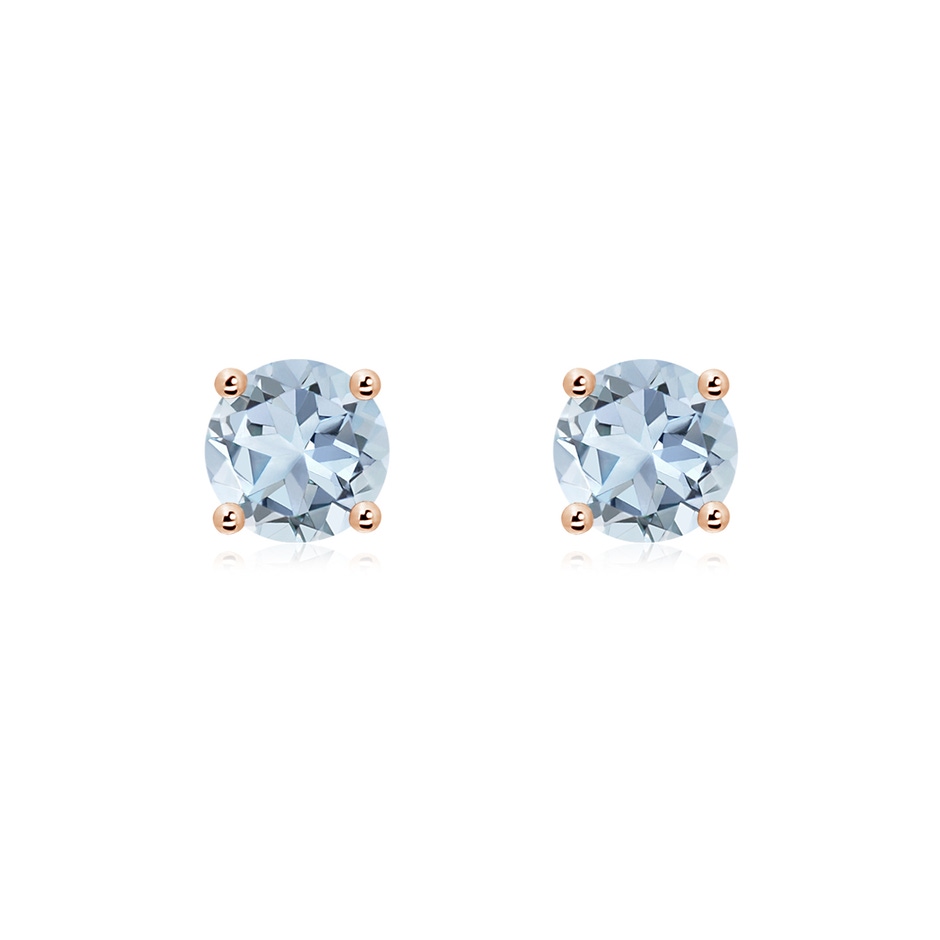 6mm A Round Aquamarine Stud Earrings in 18K Rose Gold 