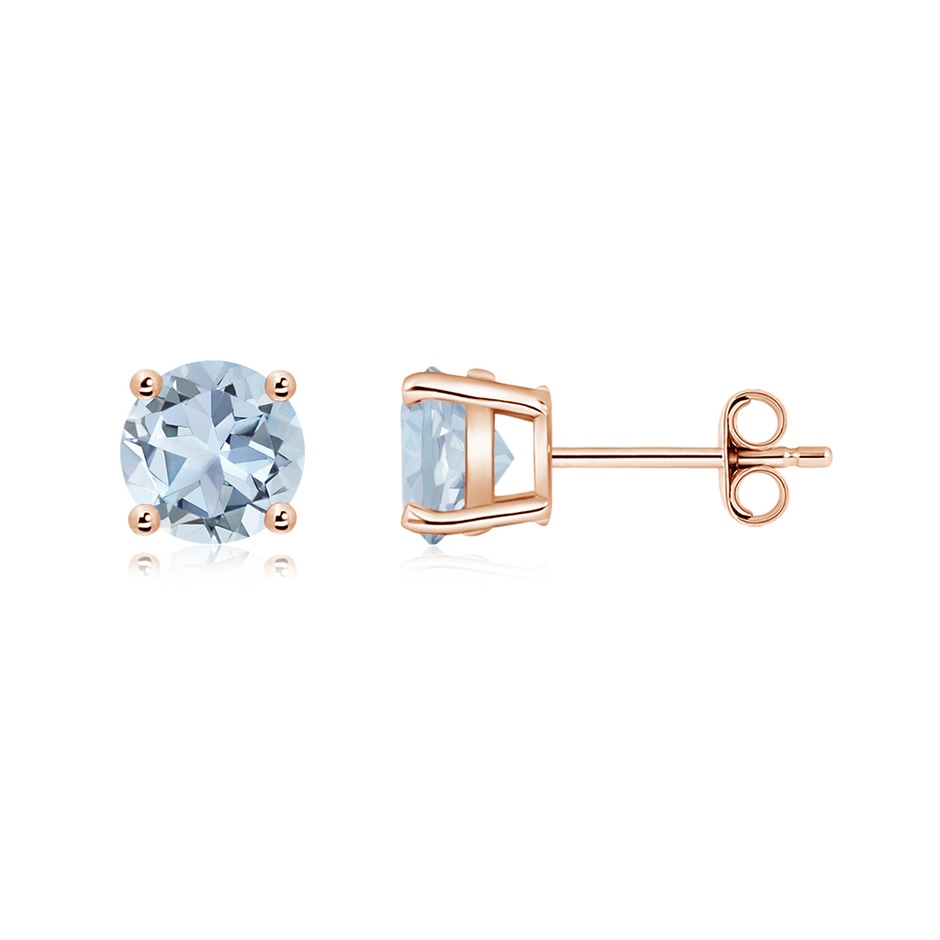 6mm A Round Aquamarine Stud Earrings in 18K Rose Gold side 199