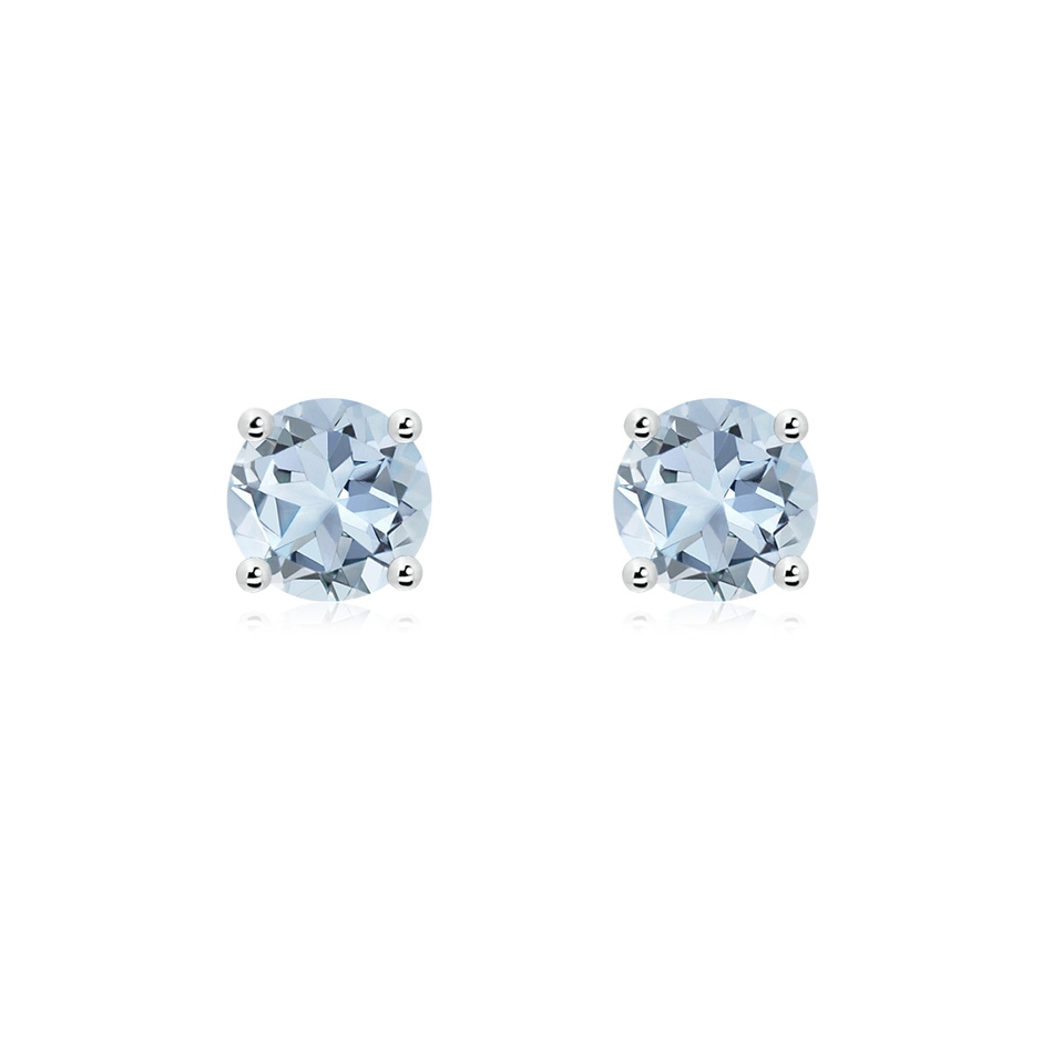 6mm A Round Aquamarine Stud Earrings in 18K White Gold 