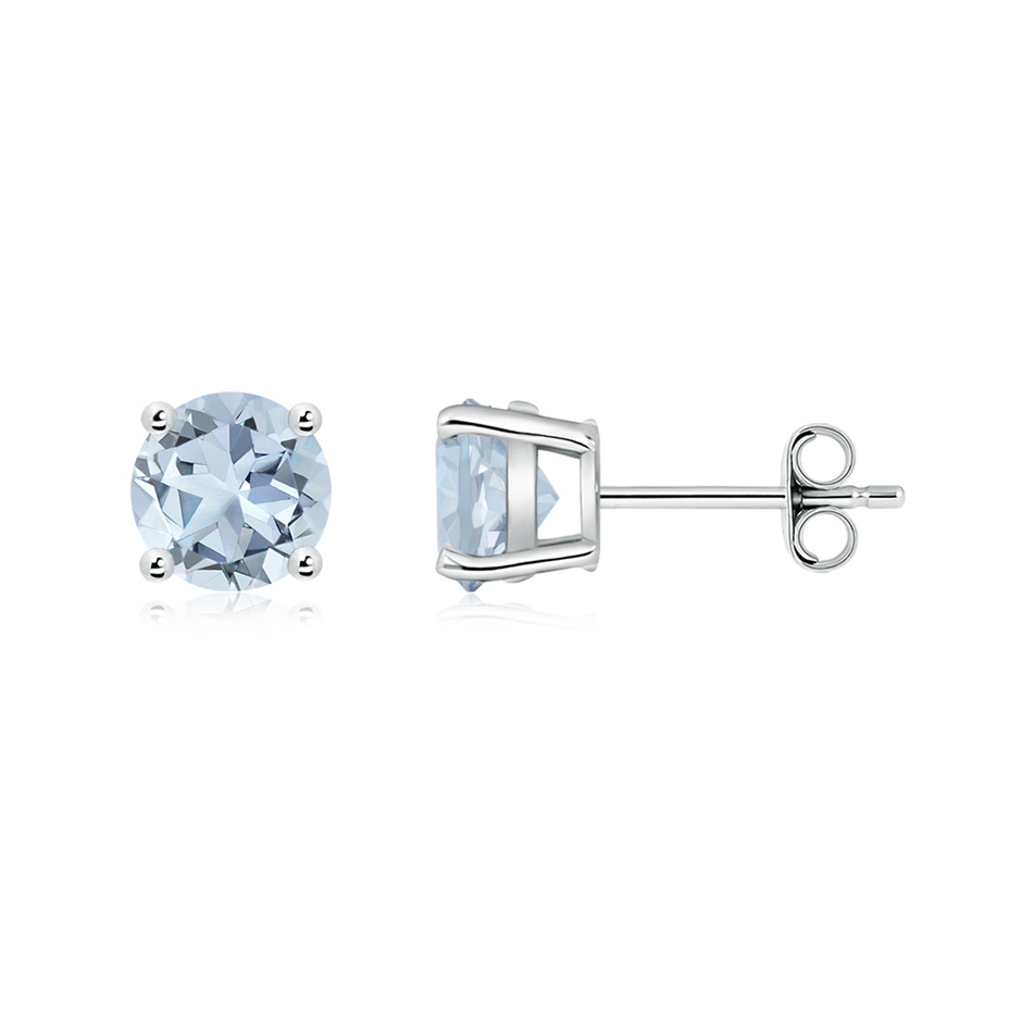 6mm A Round Aquamarine Stud Earrings in 18K White Gold side 199