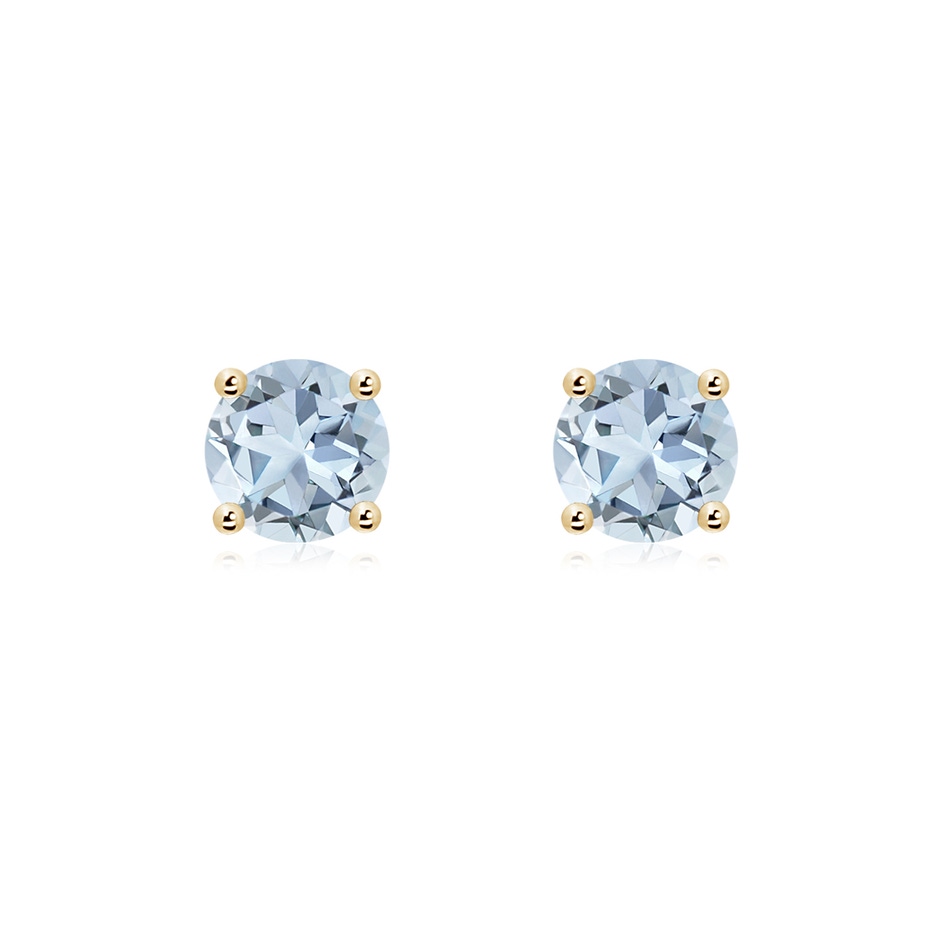 6mm A Round Aquamarine Stud Earrings in Yellow Gold 