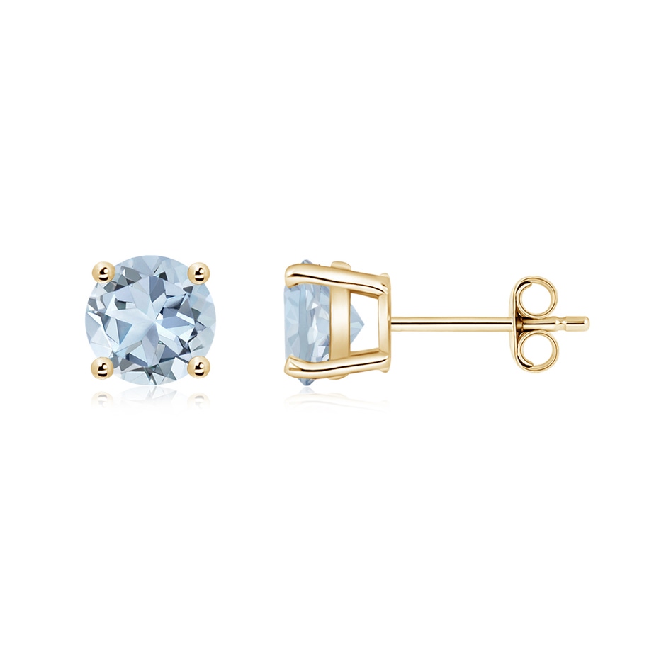 6mm A Round Aquamarine Stud Earrings in Yellow Gold side 199