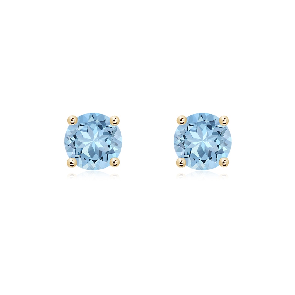 6mm AAA Round Aquamarine Stud Earrings in 18K Yellow Gold 