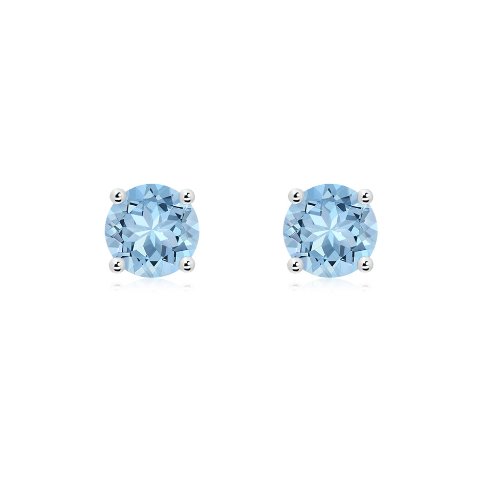 6mm AAA Round Aquamarine Stud Earrings in White Gold 