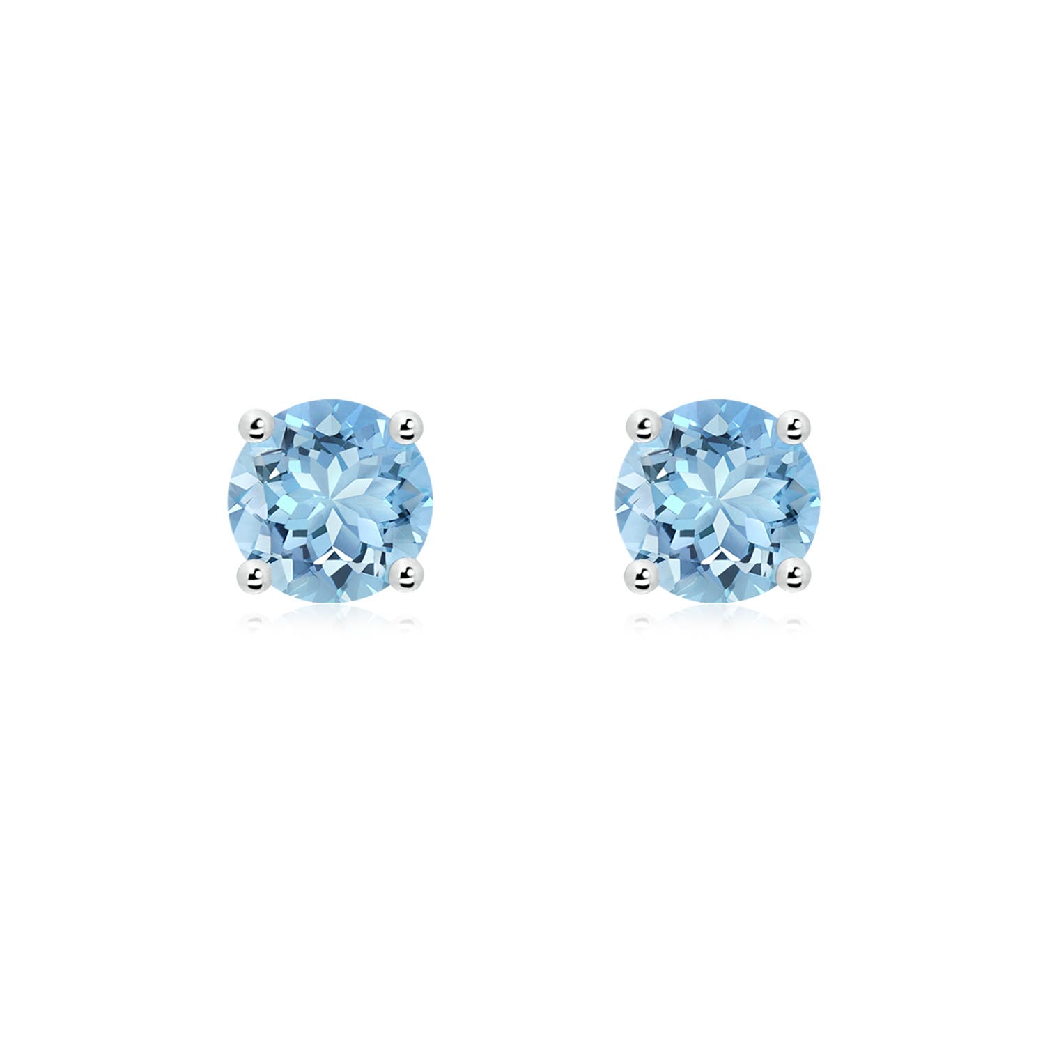 6mm AAAA Round Aquamarine Stud Earrings in 18K White Gold