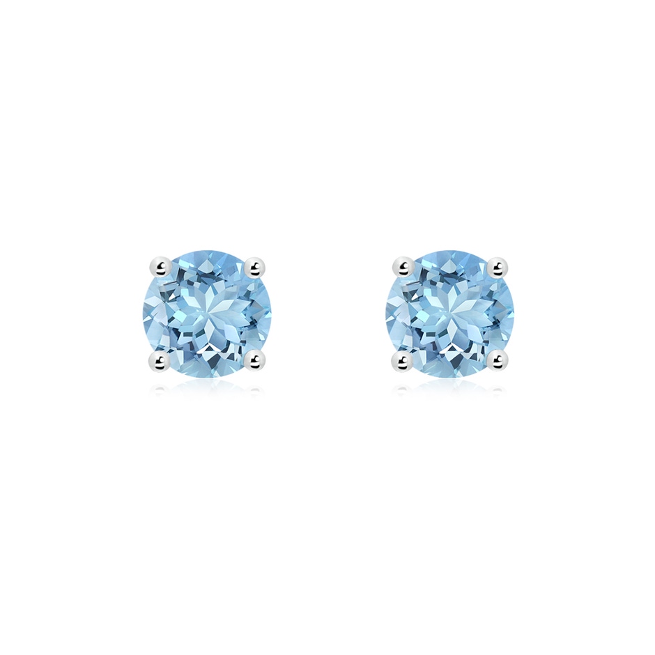 6mm AAAA Round Aquamarine Stud Earrings in 18K White Gold 