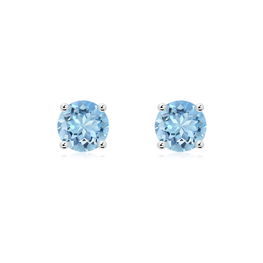 6mm AAAA Round Aquamarine Stud Earrings in P950 Platinum