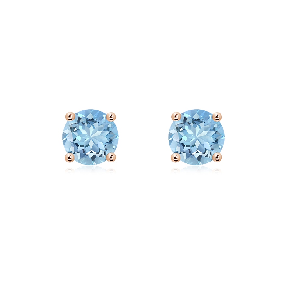 6mm AAAA Round Aquamarine Stud Earrings in Rose Gold 