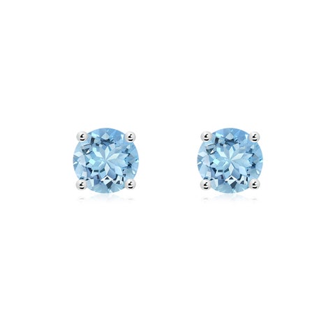 6mm AAAA Round Aquamarine Stud Earrings in White Gold