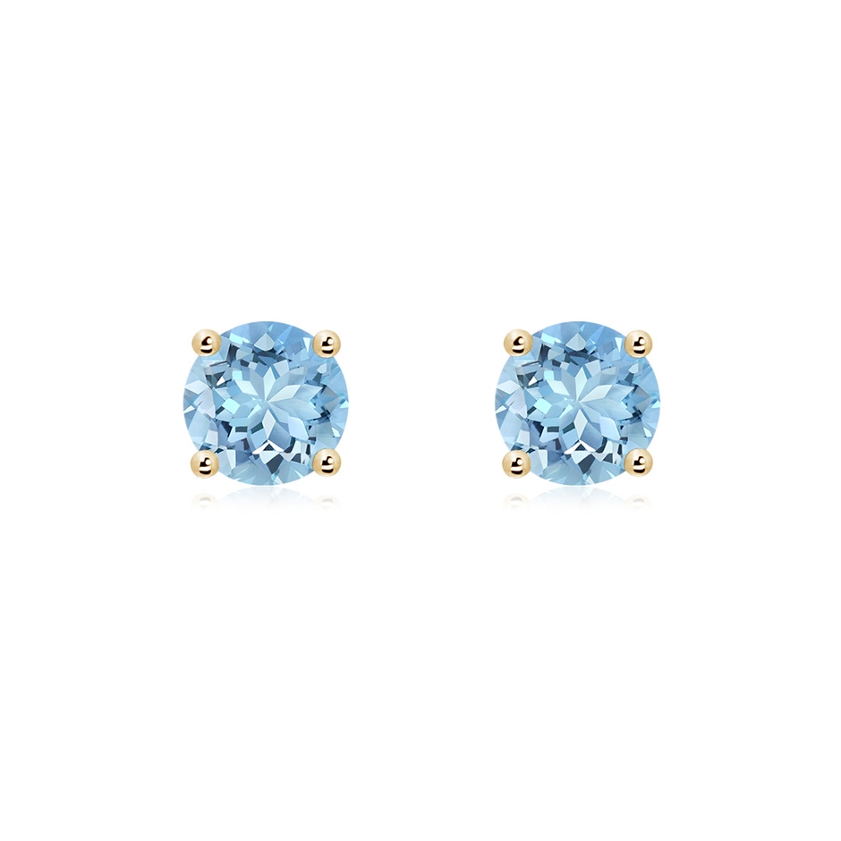 6mm AAAA Round Aquamarine Stud Earrings in Yellow Gold 