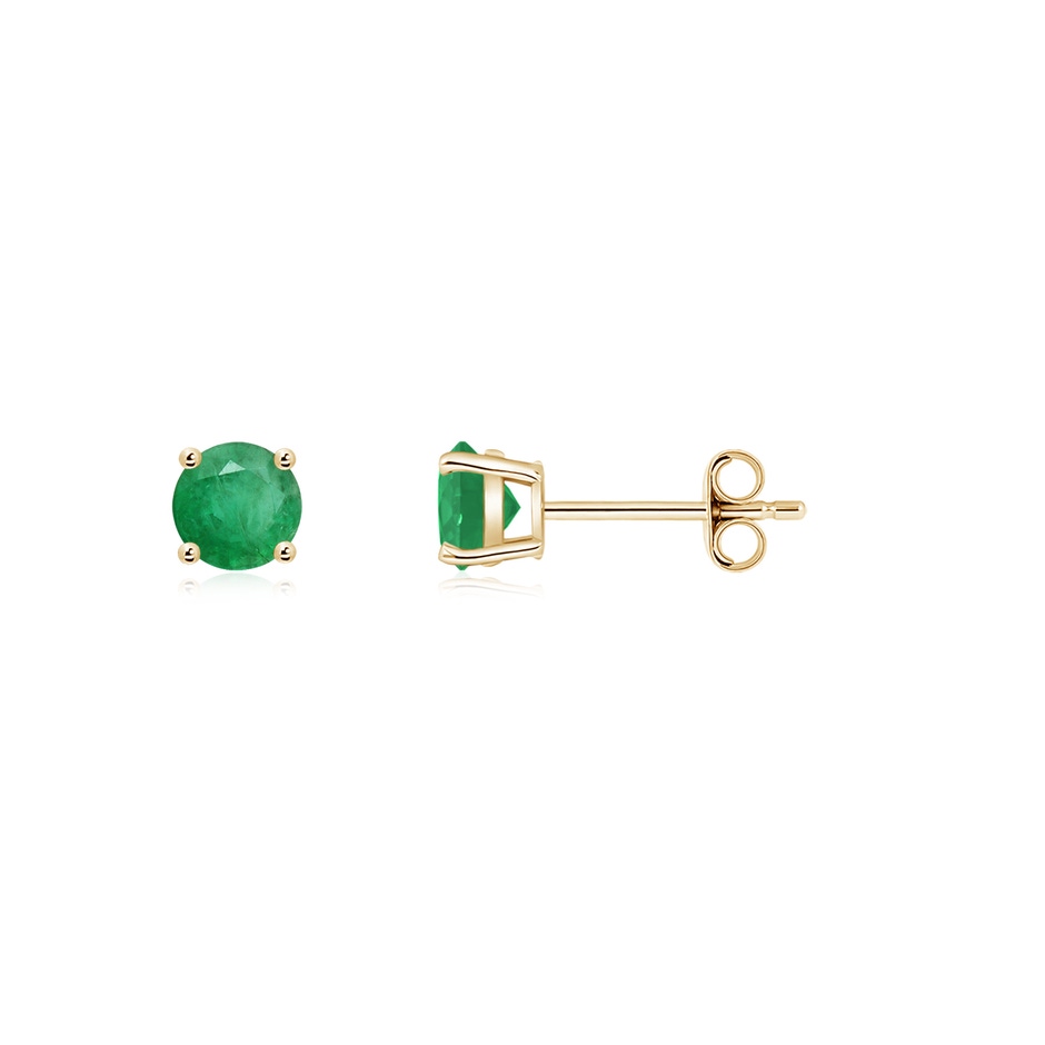 3mm A Round Emerald Stud Earrings in 10K Yellow Gold side 199