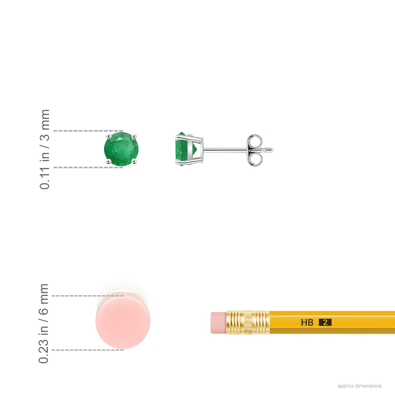 3mm A Round Emerald Stud Earrings in P950 Platinum - ruler