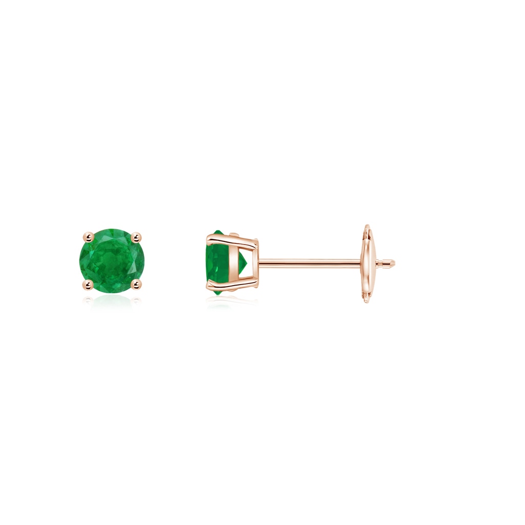3mm AA Round Emerald Stud Earrings in Rose Gold