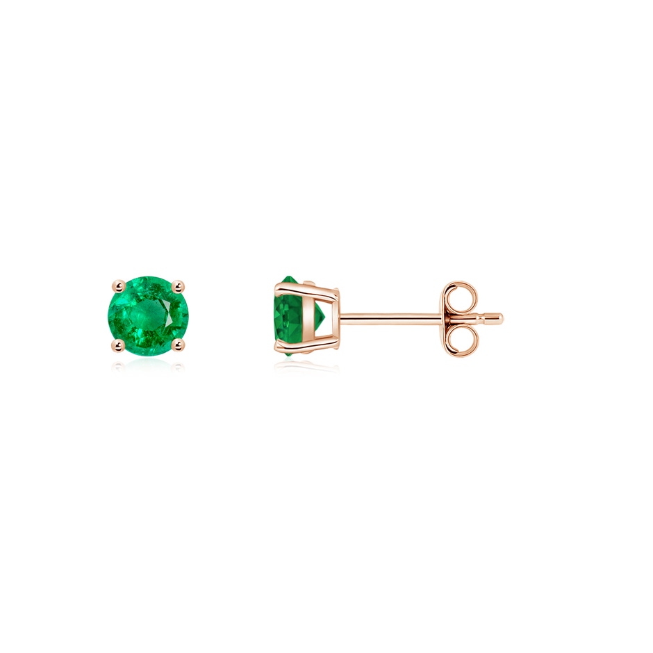 3mm AAA Round Emerald Stud Earrings in 9K Rose Gold side 199