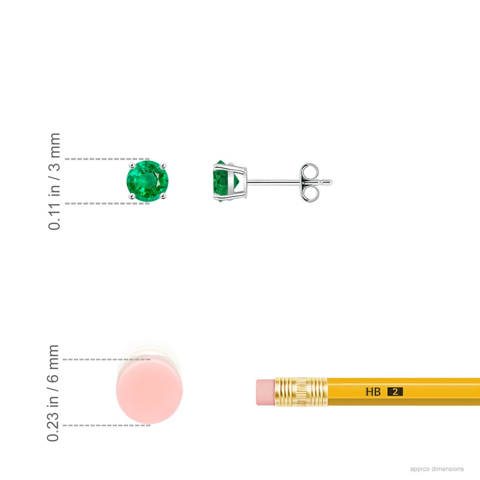 3mm AAA Round Emerald Stud Earrings in P950 Platinum ruler