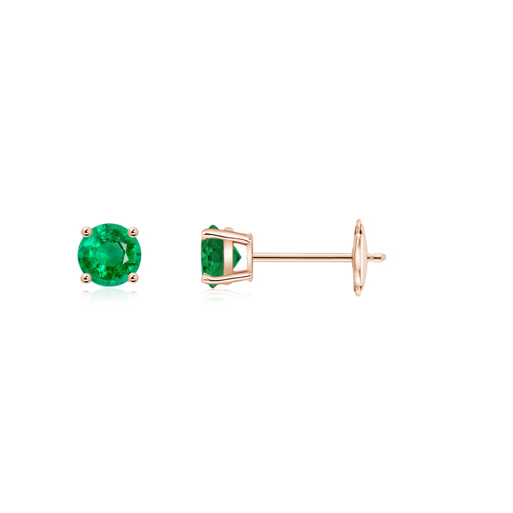 3mm AAA Round Emerald Stud Earrings in Rose Gold