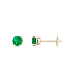 3mm AAA Round Emerald Stud Earrings in Yellow Gold