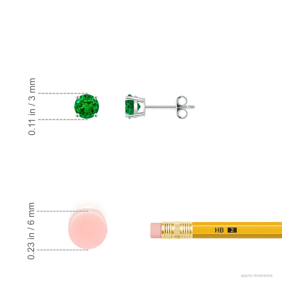 3mm AAAA Round Emerald Stud Earrings in 18K White Gold ruler
