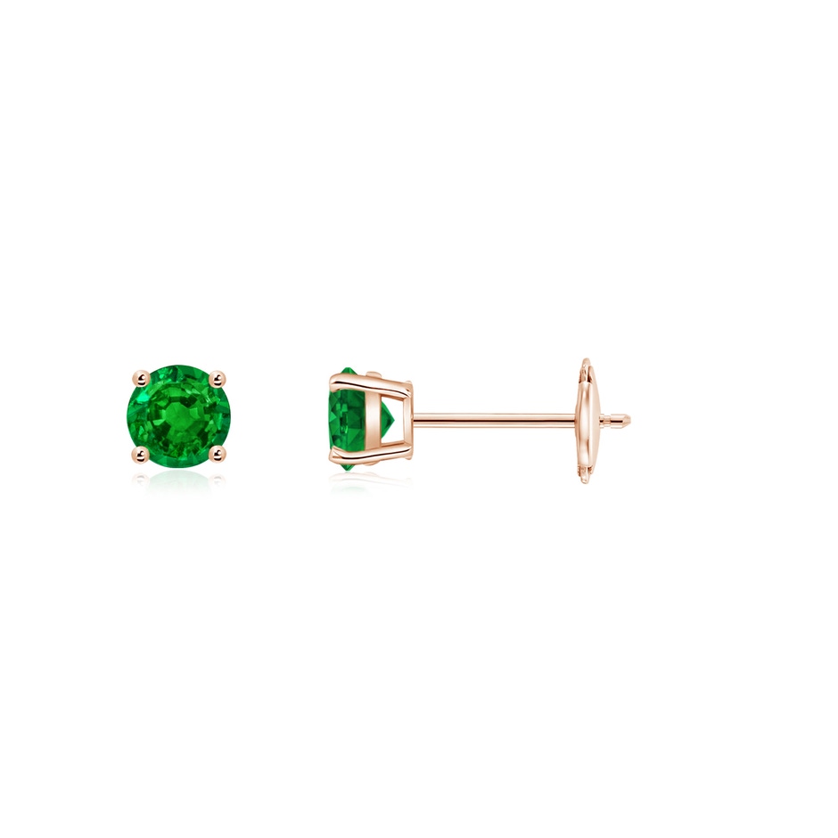 3mm AAAA Round Emerald Stud Earrings in Rose Gold 