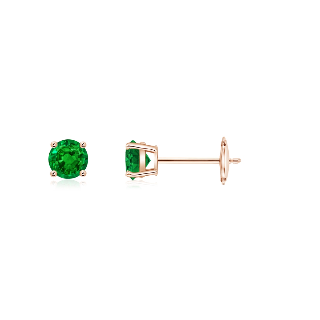 3mm AAAA Round Emerald Stud Earrings in Rose Gold