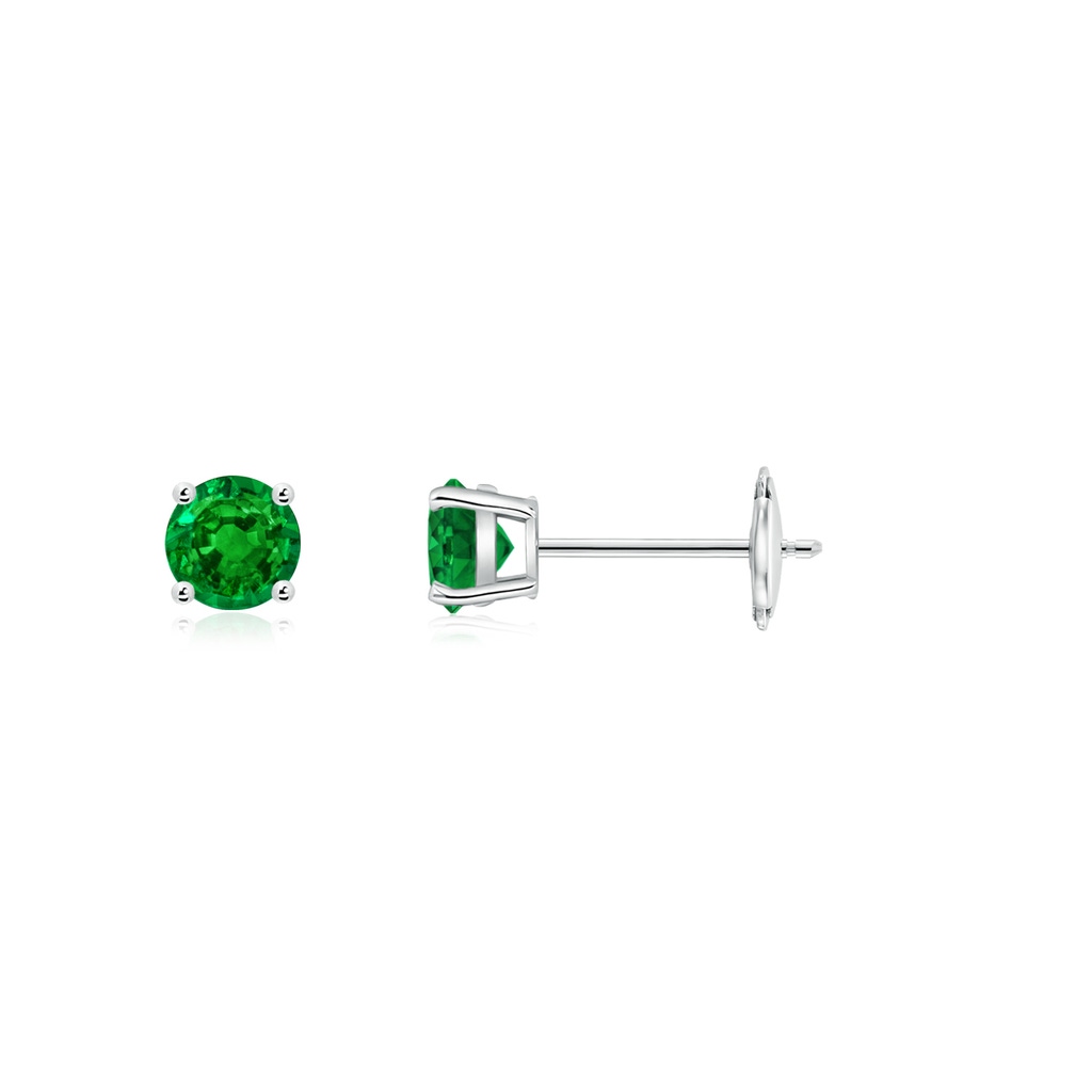 3mm AAAA Round Emerald Stud Earrings in White Gold