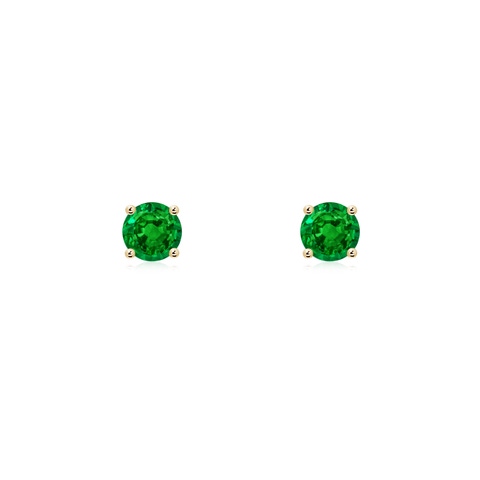 3mm AAAA Round Emerald Stud Earrings in Yellow Gold
