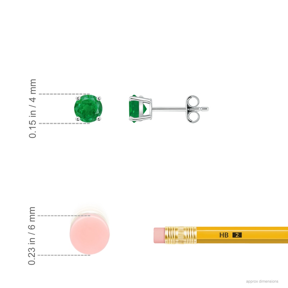 4mm AA Round Emerald Stud Earrings in P950 Platinum ruler