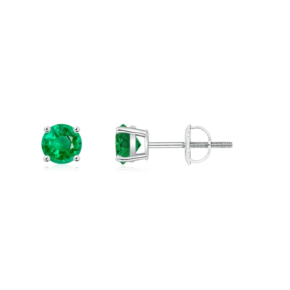 4mm AAA Round Emerald Stud Earrings in 18K White Gold 