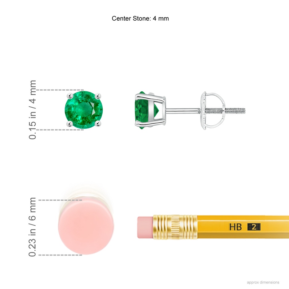 4mm AAA Round Emerald Stud Earrings in 18K White Gold ruler