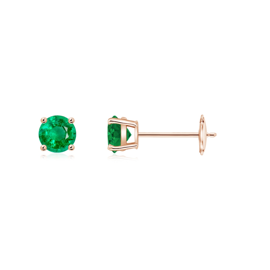 4mm AAA Round Emerald Stud Earrings in Rose Gold