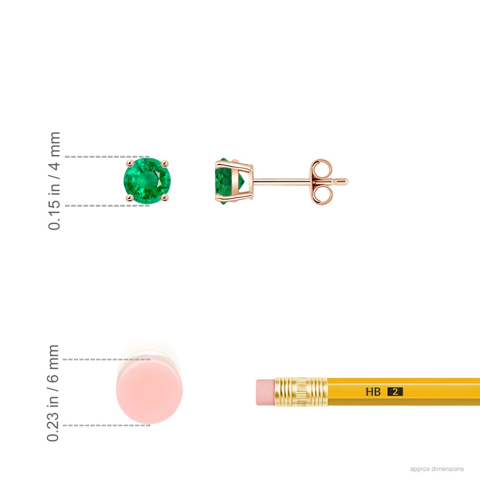 4mm AAA Round Emerald Stud Earrings in Rose Gold ruler