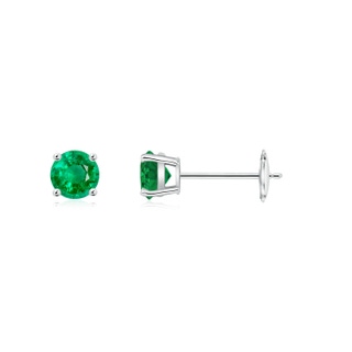 4mm AAA Round Emerald Stud Earrings in White Gold