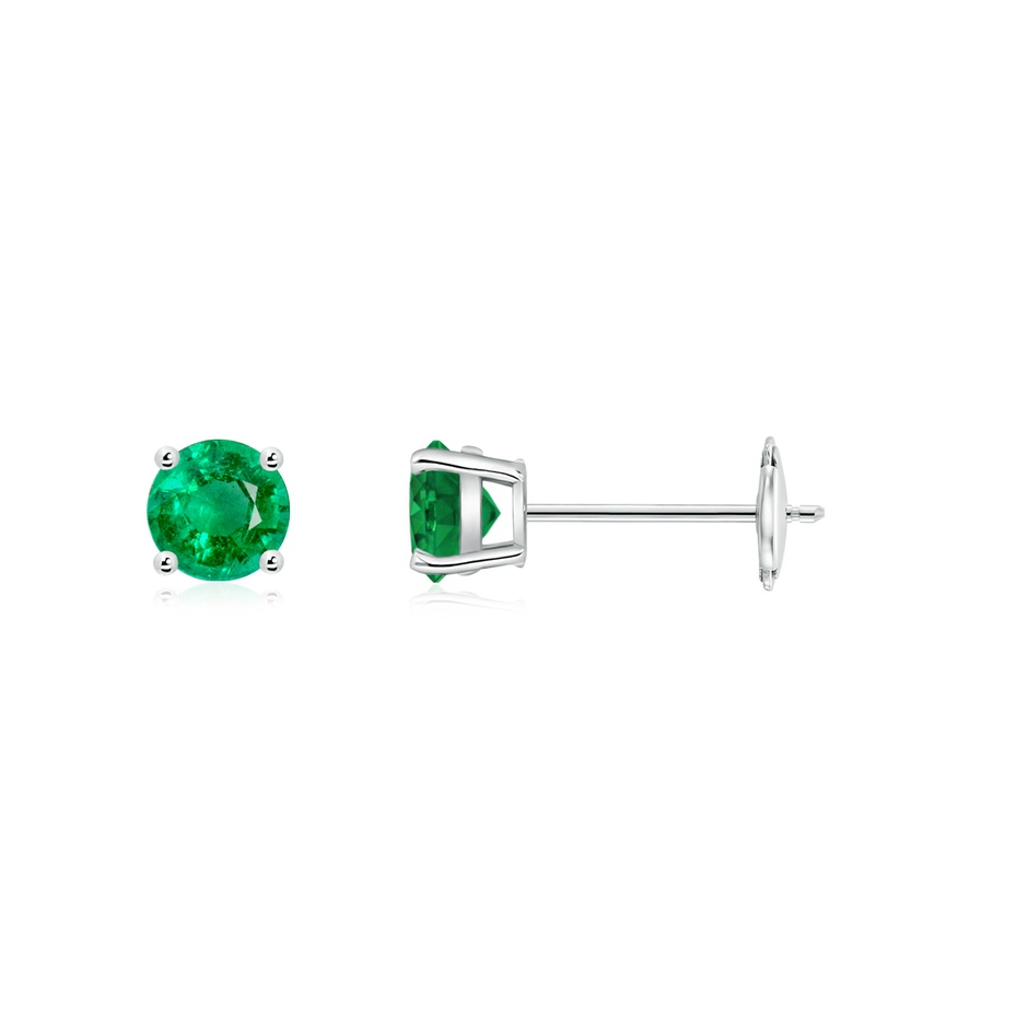 4mm AAA Round Emerald Stud Earrings in White Gold 