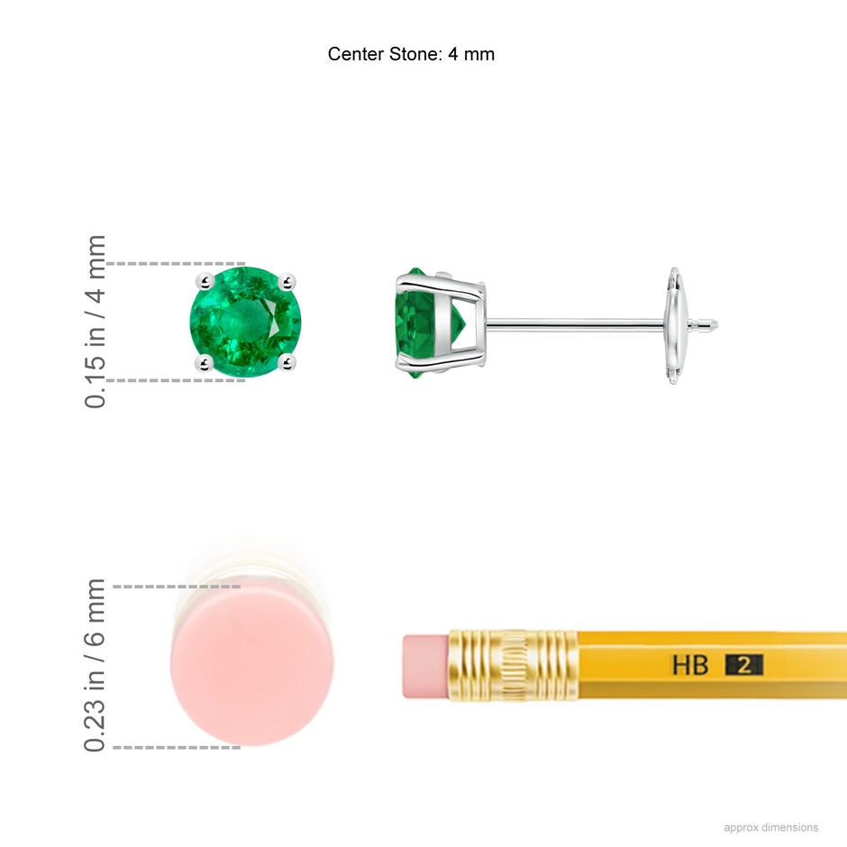 4mm AAA Round Emerald Stud Earrings in White Gold ruler