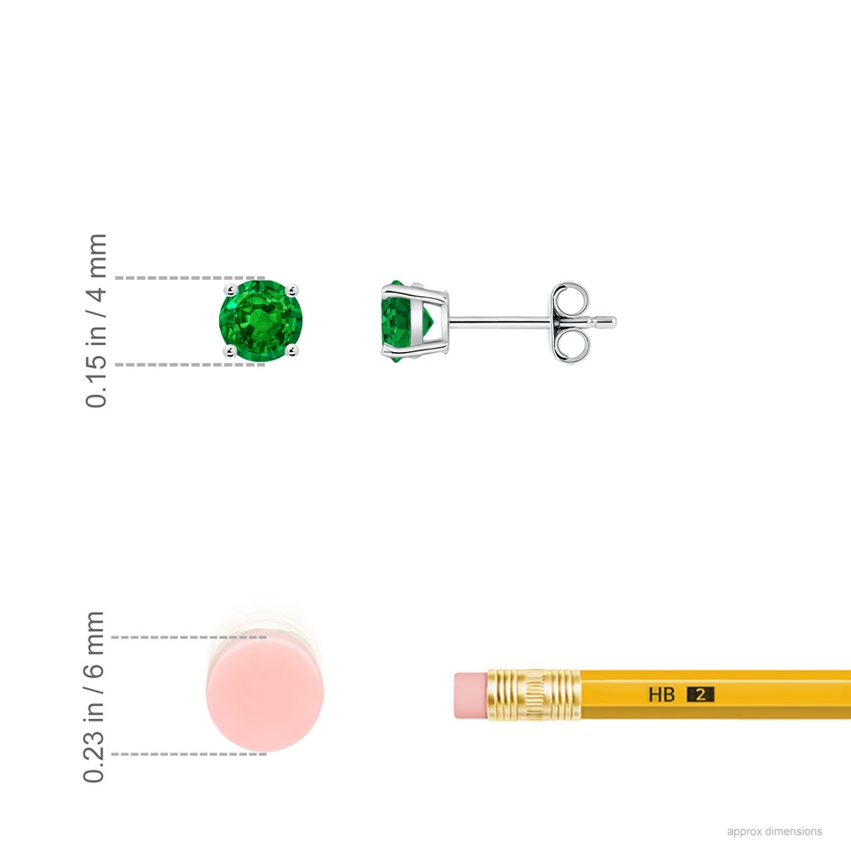 4mm AAAA Round Emerald Stud Earrings in 18K White Gold ruler