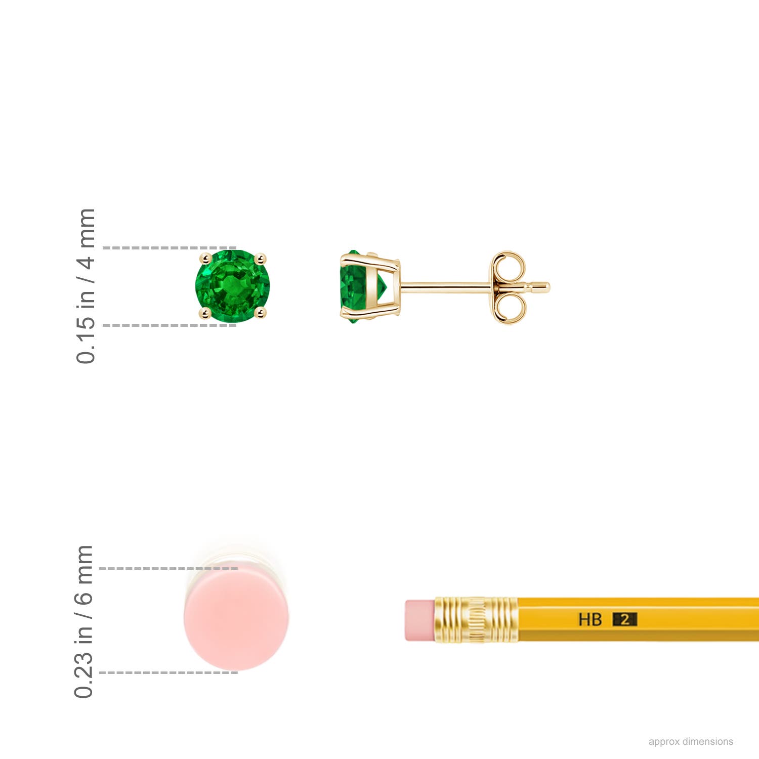 4mm AAAA Round Emerald Stud Earrings in 18CT Yellow Gold - ruler