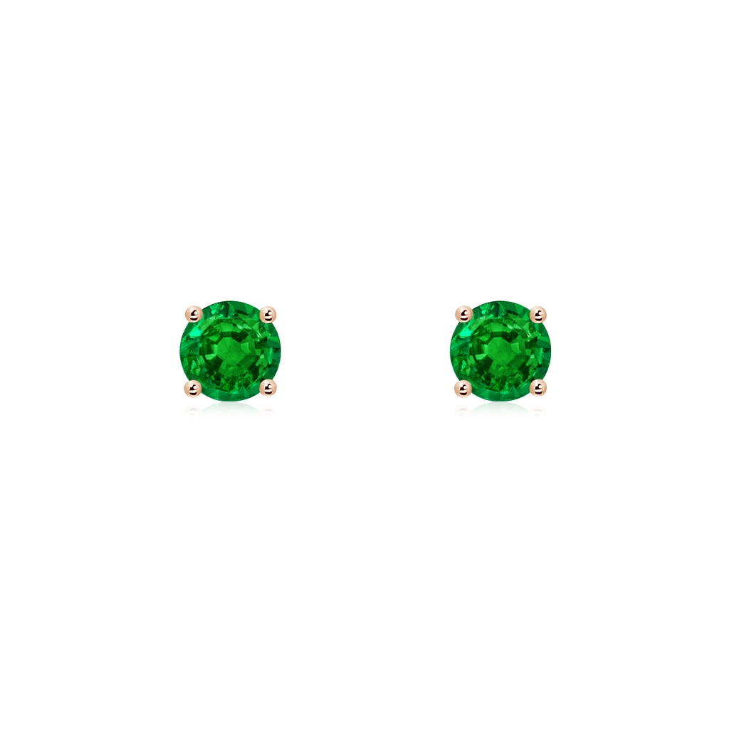 4mm AAAA Round Emerald Stud Earrings in Rose Gold