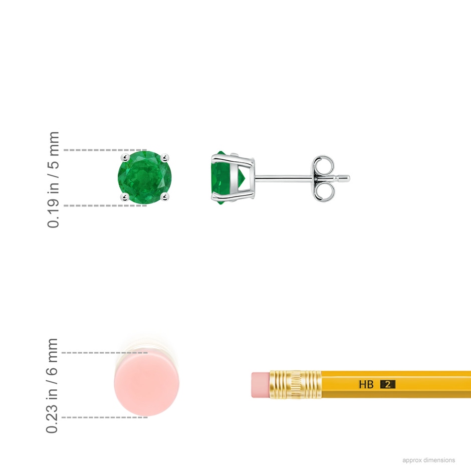 5mm AA Round Emerald Stud Earrings in P950 Platinum ruler
