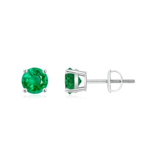 5mm AAA Round Emerald Stud Earrings in P950 Platinum