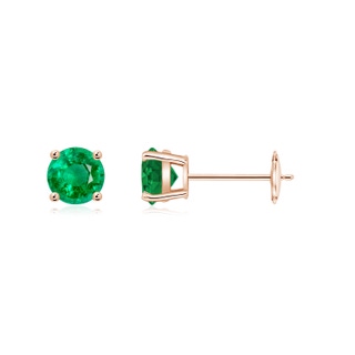 5mm AAA Round Emerald Stud Earrings in Rose Gold