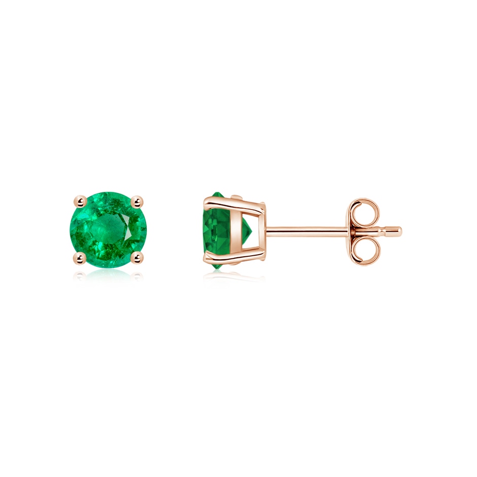 5mm AAA Round Emerald Stud Earrings in Rose Gold side 199