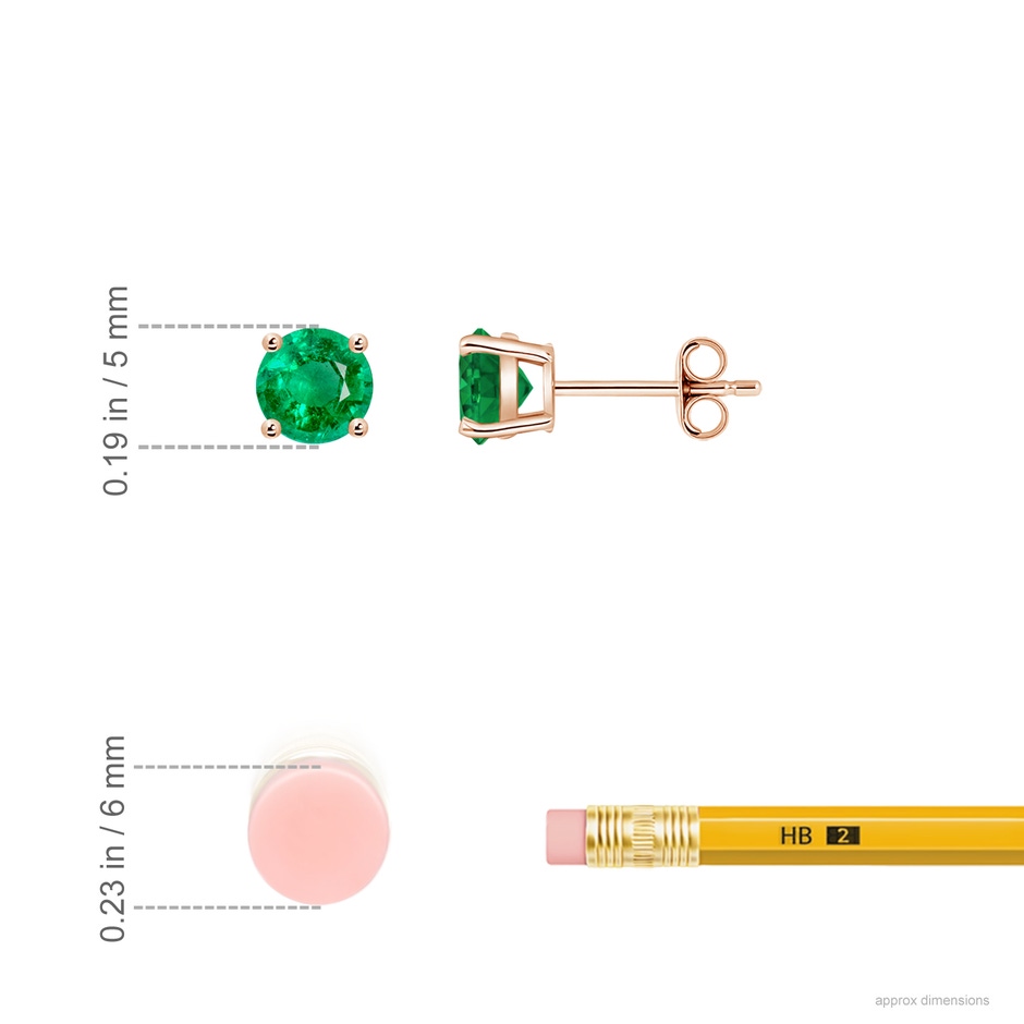 5mm AAA Round Emerald Stud Earrings in Rose Gold ruler