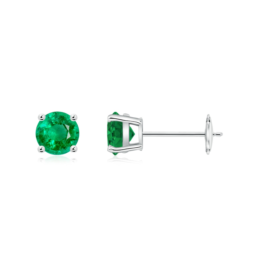 5mm AAA Round Emerald Stud Earrings in White Gold