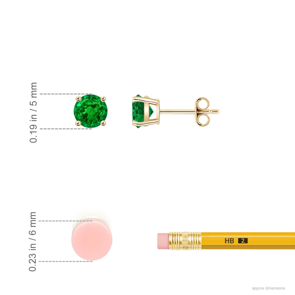 5mm AAAA Round Emerald Stud Earrings in Yellow Gold ruler