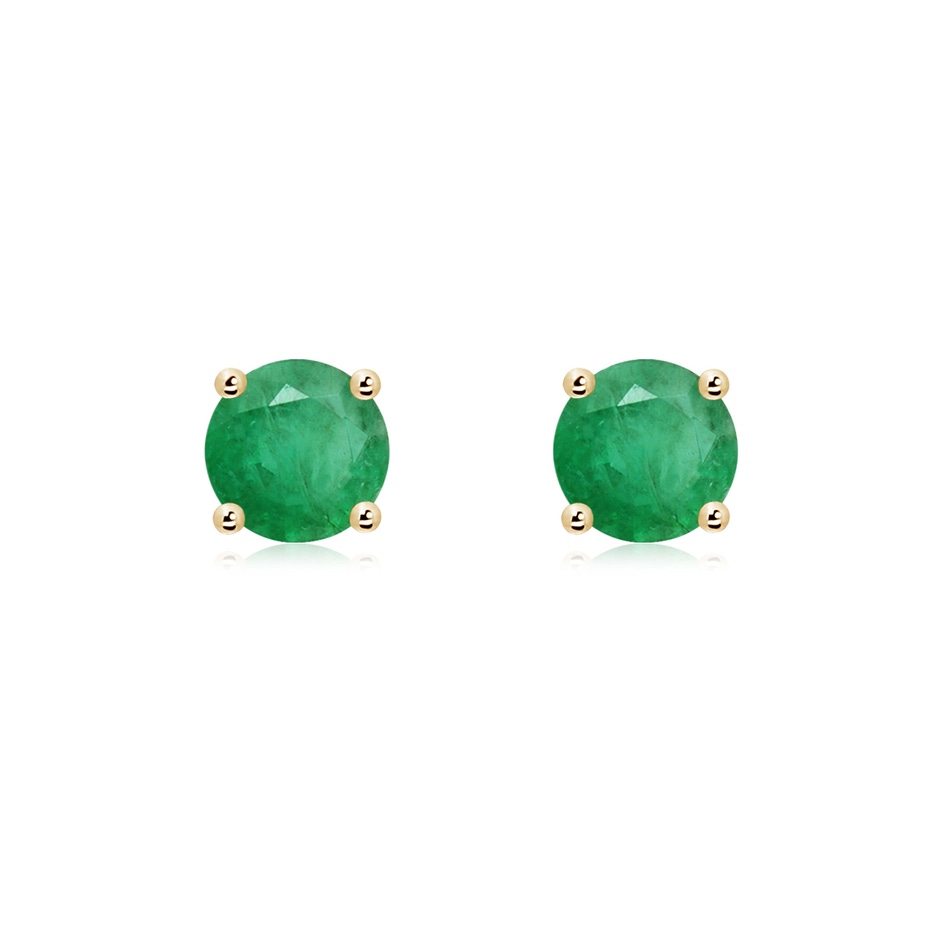 6mm A Round Emerald Stud Earrings in 18K Yellow Gold 