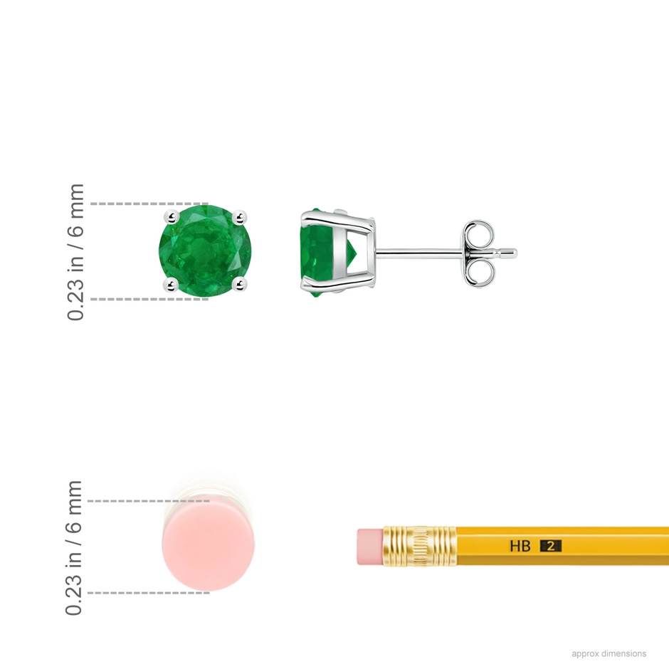 6mm AA Round Emerald Stud Earrings in P950 Platinum ruler
