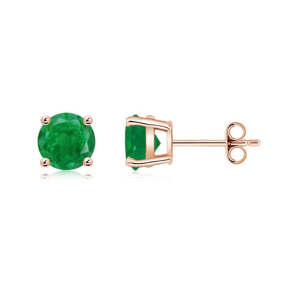 6mm AA Round Emerald Stud Earrings in Rose Gold side 199