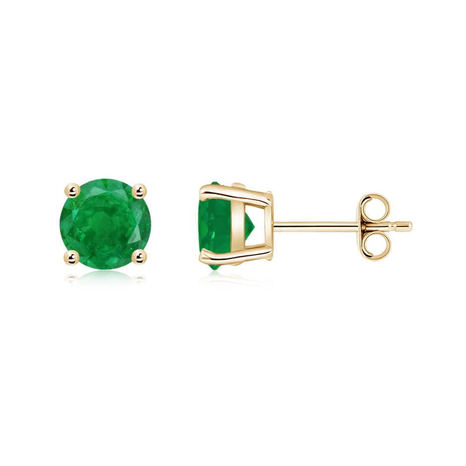 6mm AA Round Emerald Stud Earrings in Yellow Gold side 199