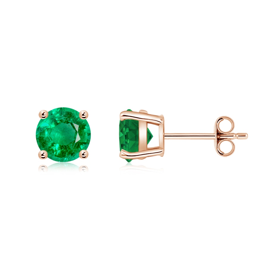 6mm AAA Round Emerald Stud Earrings in 18K Rose Gold side 199